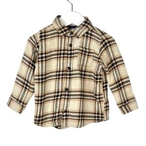 Old Navy Black And Tan Plaid Button-Down 18-24 Months